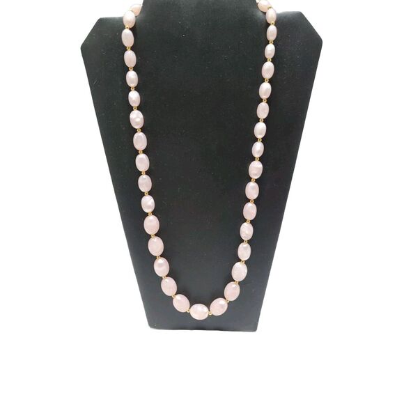 MONET Necklace Lucite Bead Graduated Pink Swirl Gold Tone Signed 24” Vintage - Picture 5 of 7
